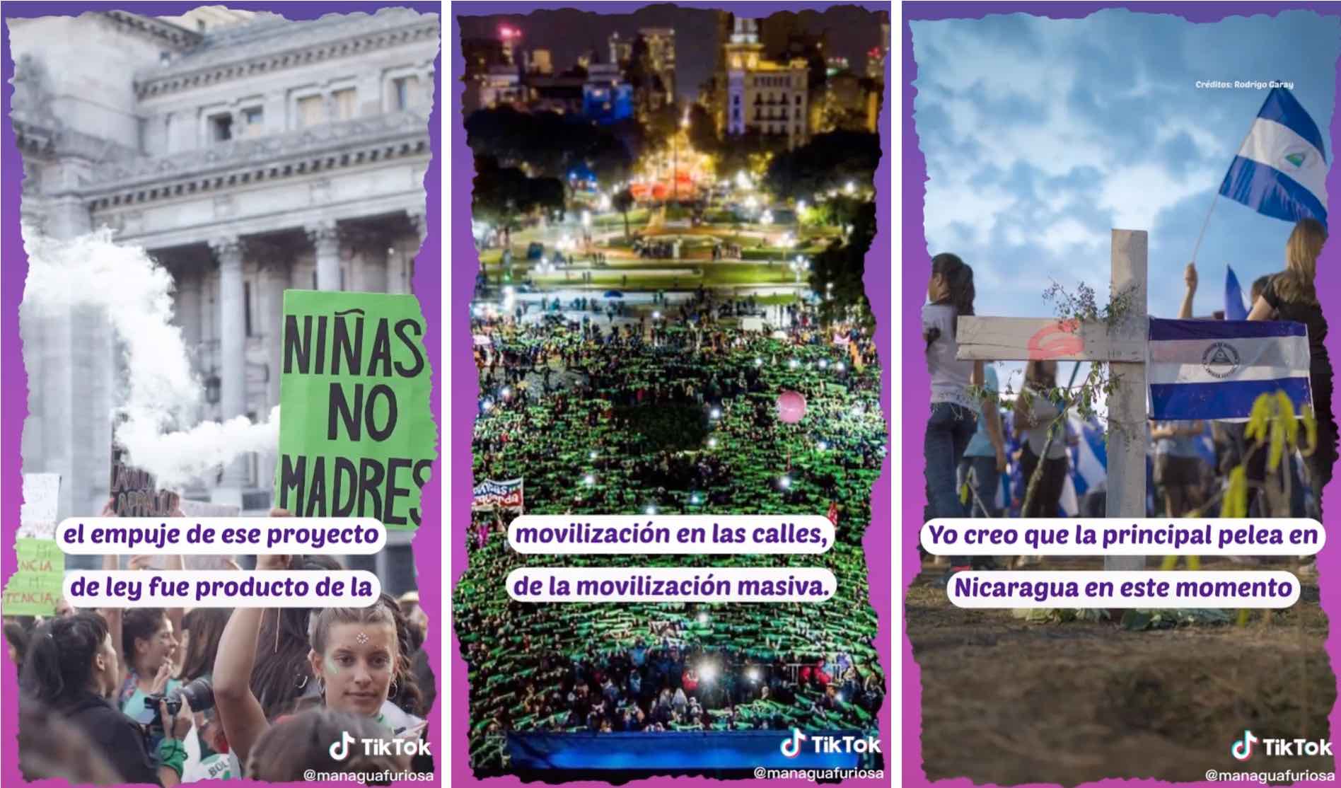 TikTok posts from Nicaraguan news site 'Managua Furiosa'. 