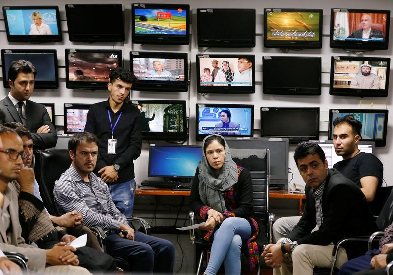 Afghan journalists attend a meeting in the Tolo newsroom, in Kabul, Afghanistan September 7, 2018. Picture taken September 7, 2018. REUTERS/Omar Sobhani