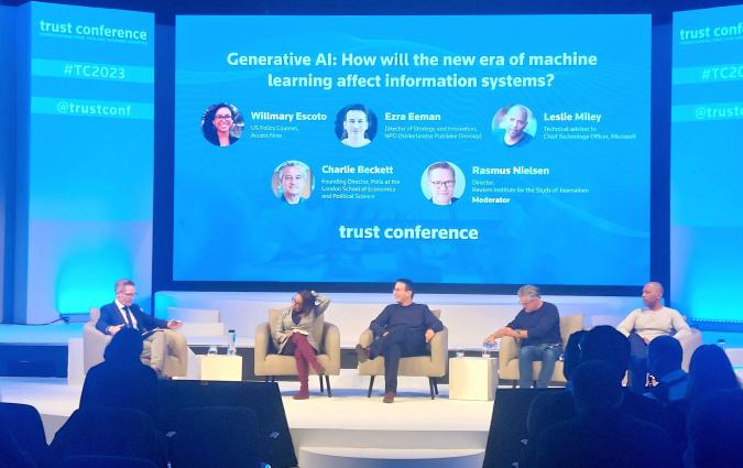 The generative AI panel on stage at the Trust Conference 2023.