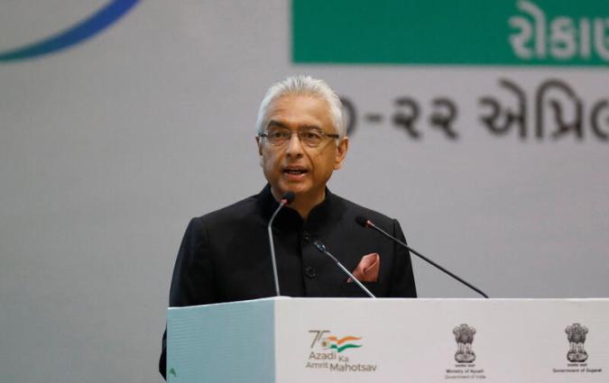 Mauritius' Prime Minister Pravind Kumar Jugnauth speaks during an investment conference