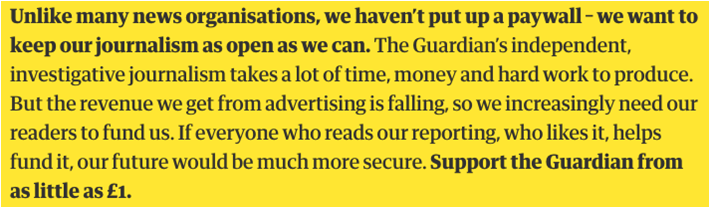 Guardian donation message