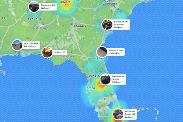Snap Map of Student Protests on Gun Laws