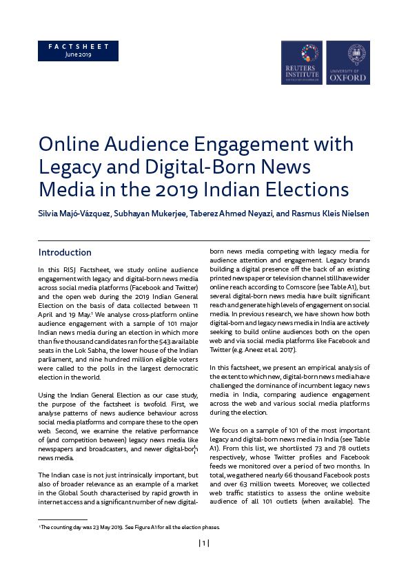 Online Engagement Legacy and Digital-Born Media in the 2019 Indian | Reuters Institute for the Study of Journalism