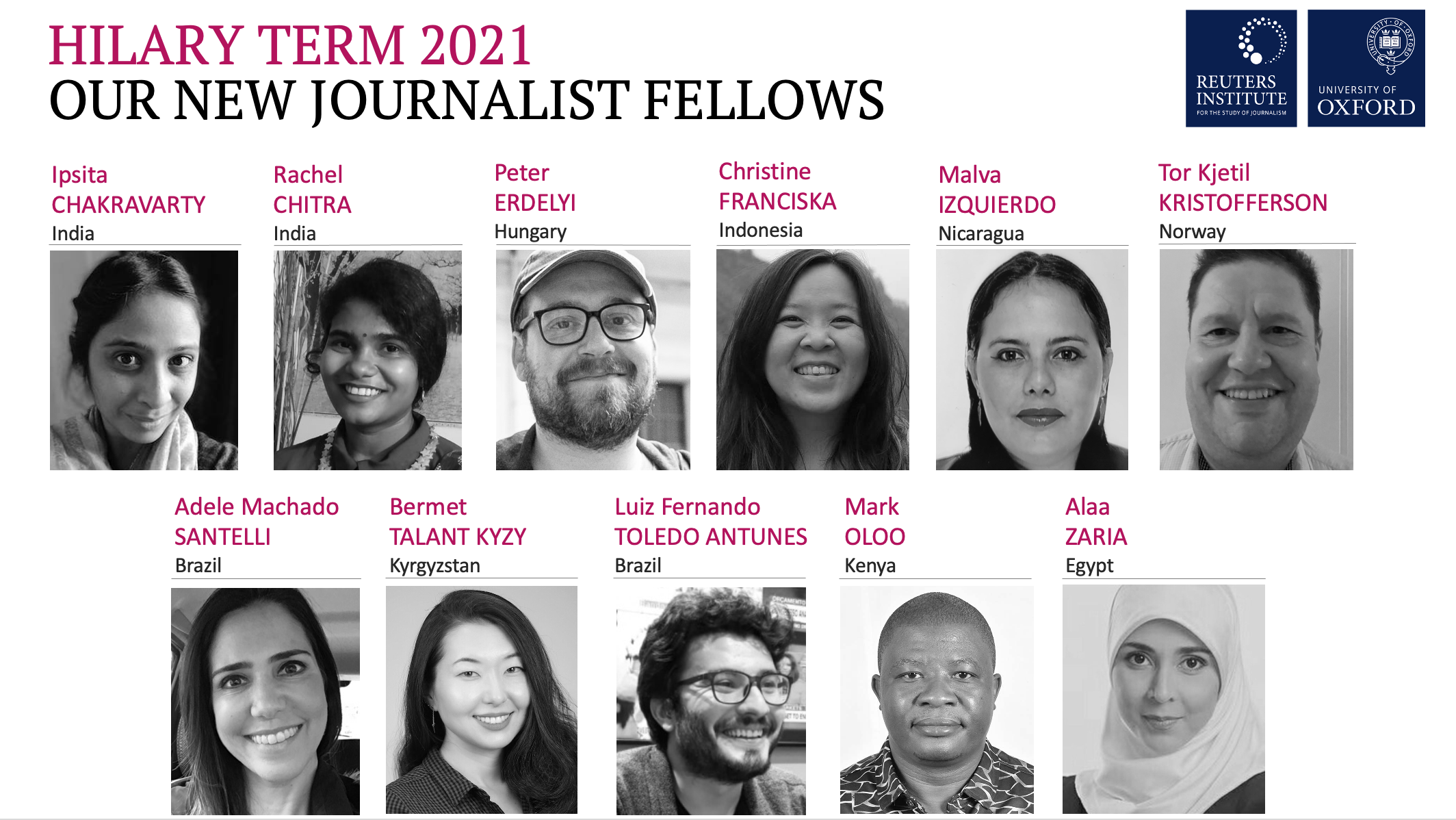 Our new Journalist Fellows for 2021 Hilary Term. 