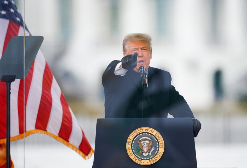 U.S. President Donald Trump gestures as he speaks during a rally to contest the certification of the 2020 U.S. presidential election results by the U.S. Congress, in Washington, U.S, January 6, 2021. REUTERS/Jim Bourg
