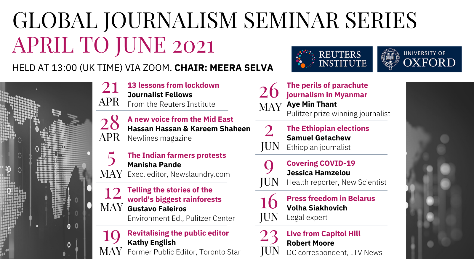 Our Global Journalism Seminar Series Will Be Held Online From April To June 21 Reuters Institute For The Study Of Journalism