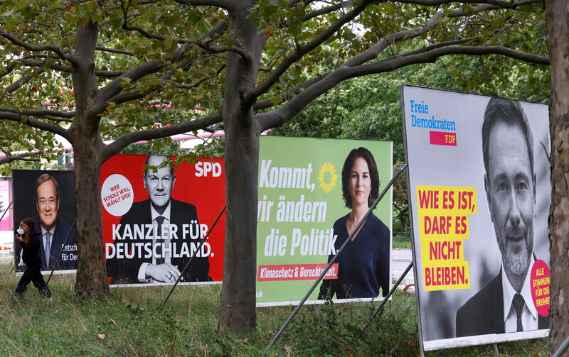 Election posters of Germany's top candidates for chancellor