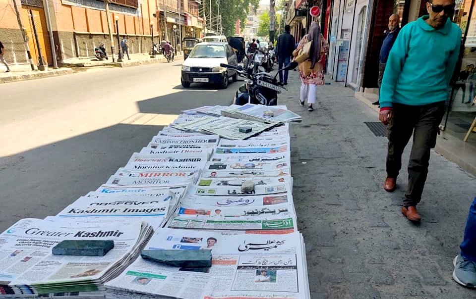 A newspaper stand in Lal Chowk, Srinagar. | Raksha Kumar