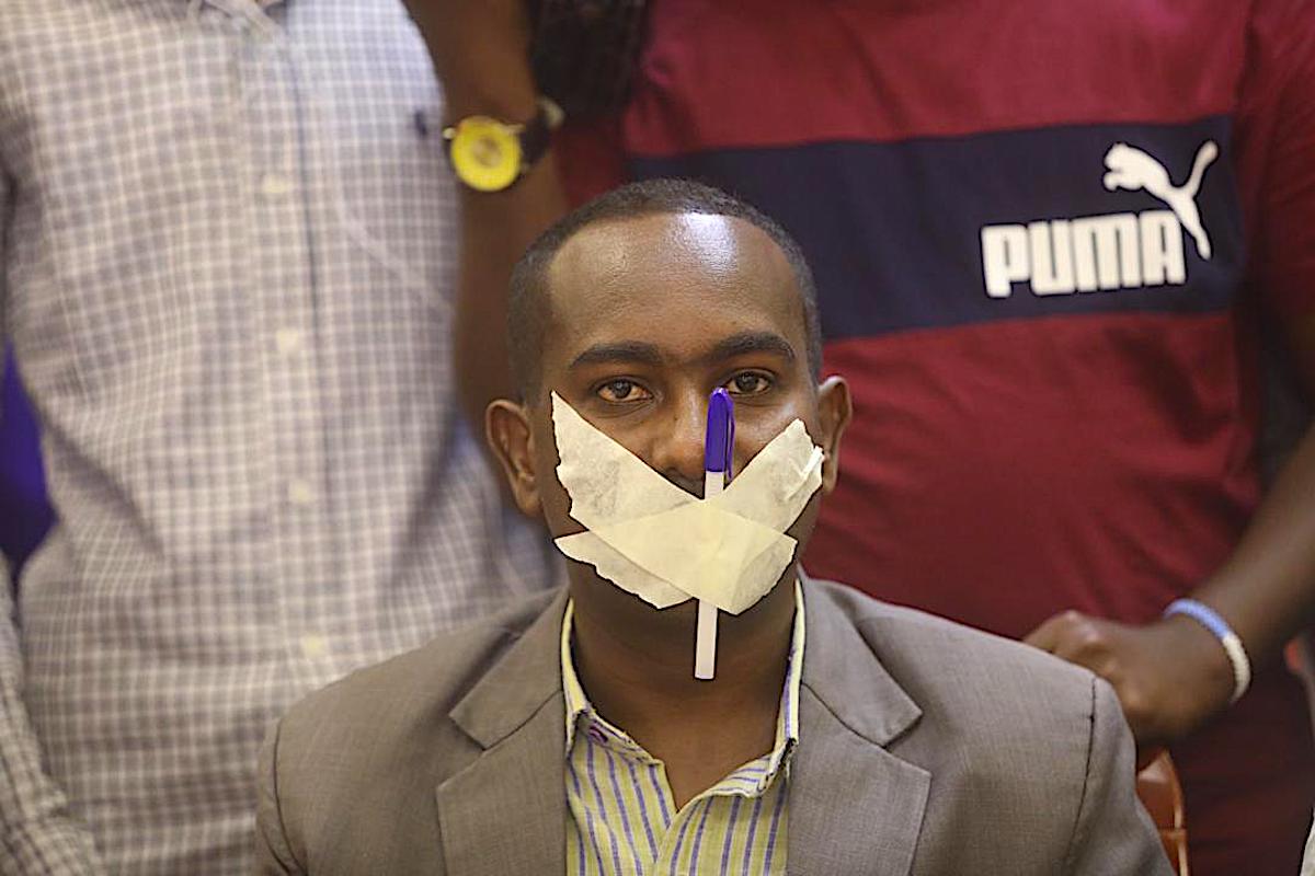 Somali journalist Abdalle Ahmed Mumin during a recent protest. 