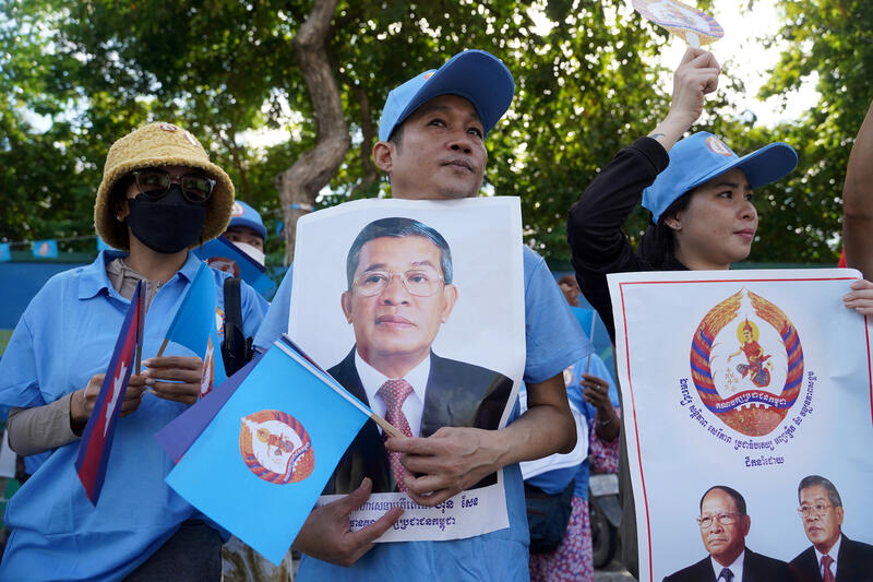 Supporters of Cambodia’s Prime Minister Hun Sen attend an election rally in Phnom Penh on 1 July 2023. REUTERS/Cindy Liu