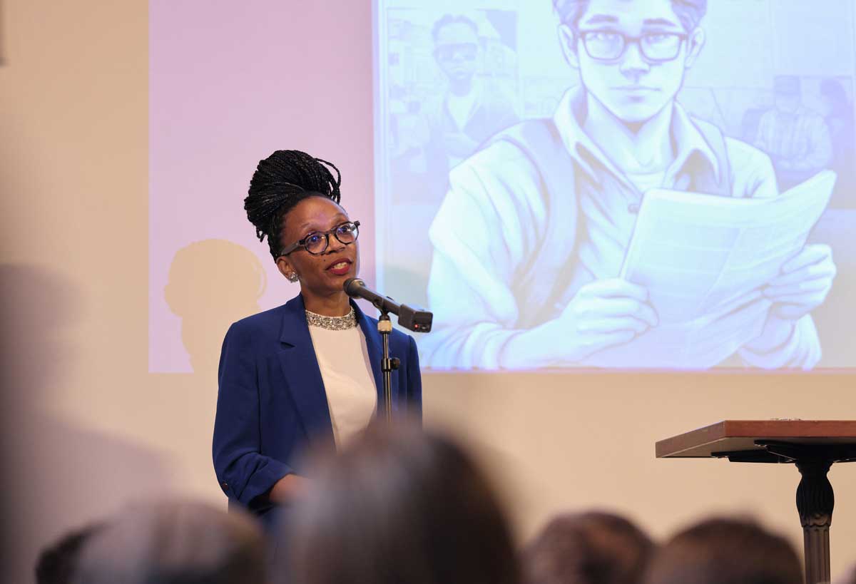 Mpho presenting her findings at the London showcase. (Picture: Andrew Bailey)