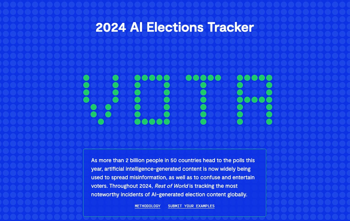 A screenshot of Rest of World's 2024 AI Elections Tracker.