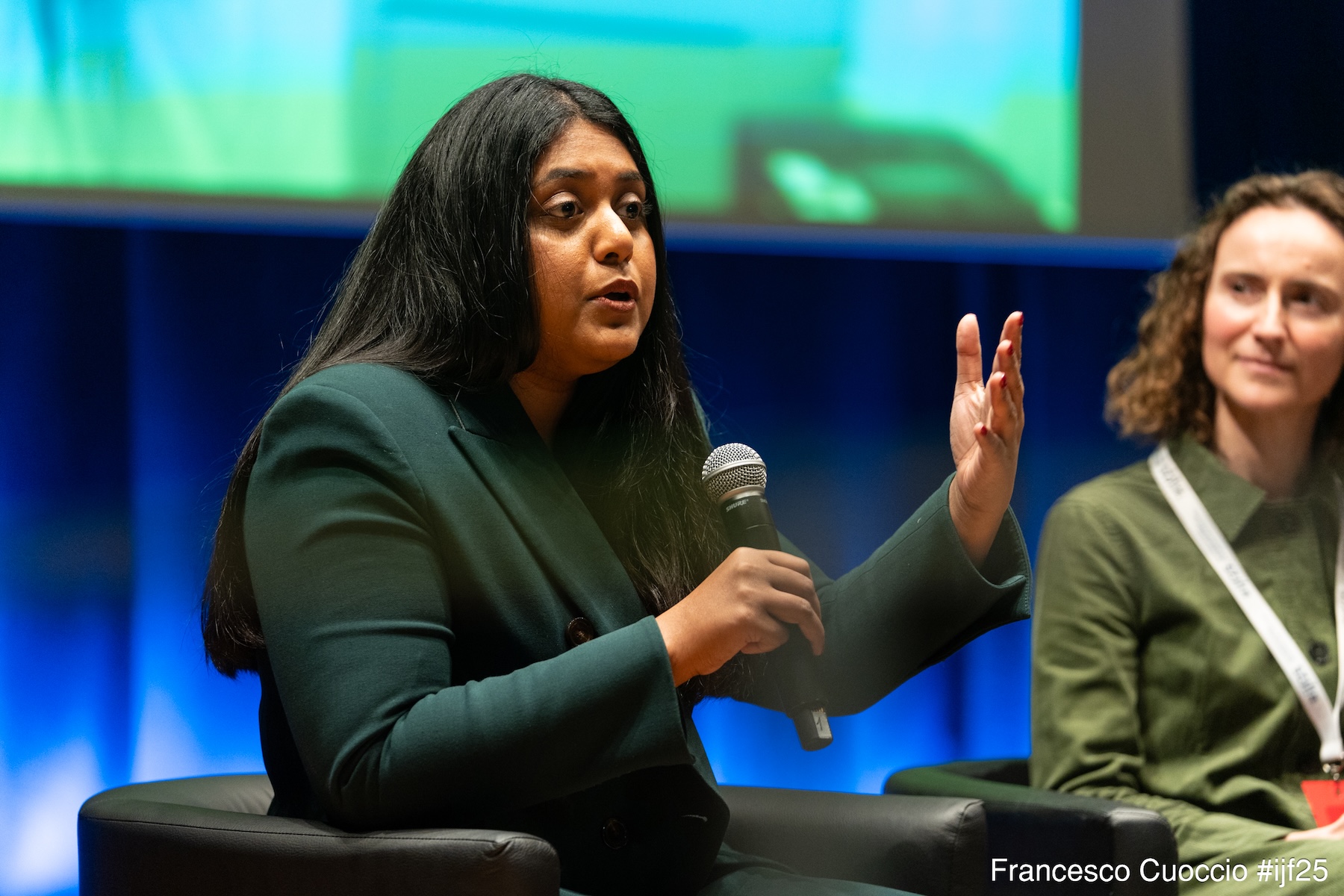 Nikita Roy during her panel discussion at the International Journalism Festival in Perugia. | Credit: Francesco Cuoccio | IJF