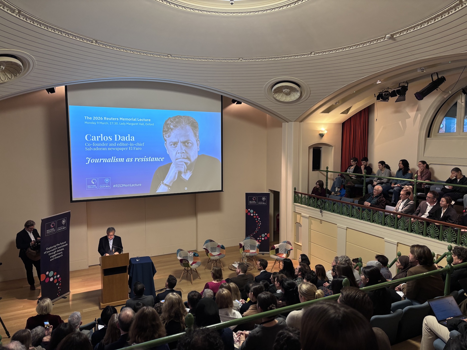 Salvadoran journalist Carlos Dada delivers the 2026 Reuters Memorial Lecture. 