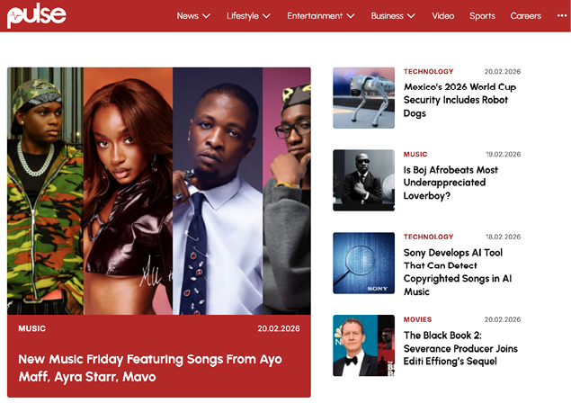 Screenshot of Pulse Africa's website