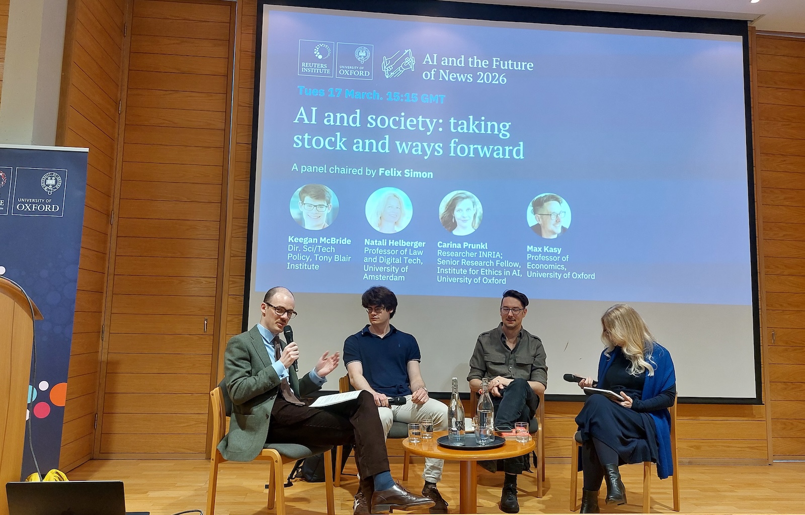 Felix Simon, Keegan McBride, Max Kasy, Natali Helberger during the discussion. 