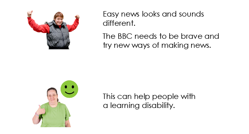 A screenshot of the Easy Read booklet shows comfortably spaced San Serif font, large text, short sentences, and representative images and symbols. Credit: Go Easy Read