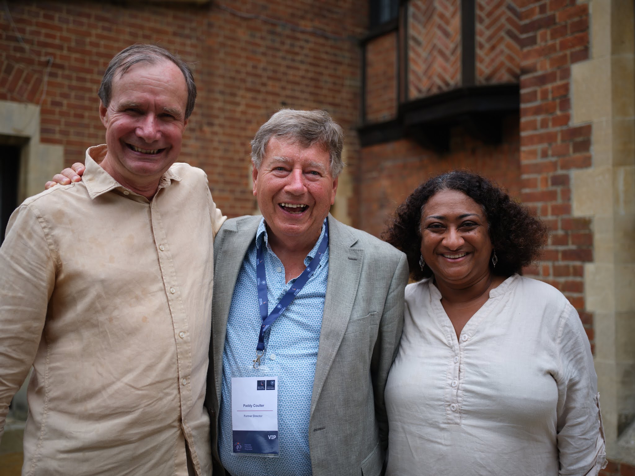 Paddy (centre), with successors who led the fellowship programme, James Painter and Meera Selva