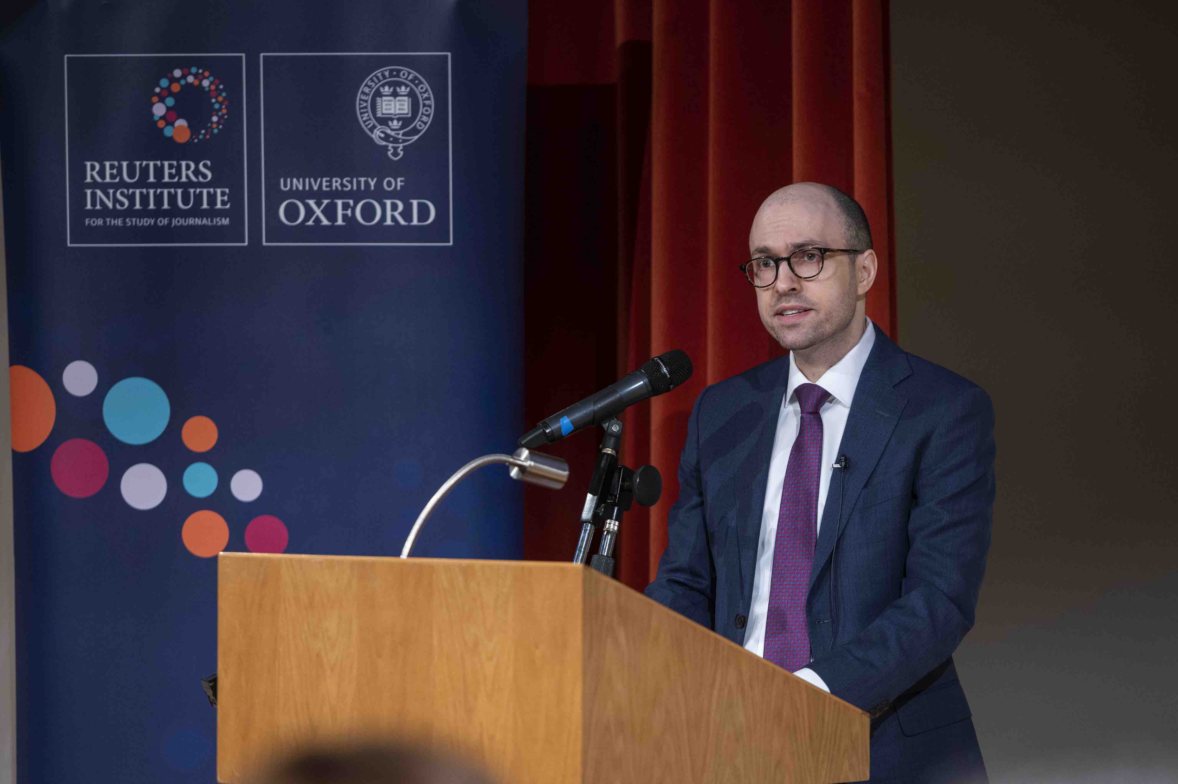 A. G. Sulzberger delivering the 2024 Reuters Memorial Lecture.