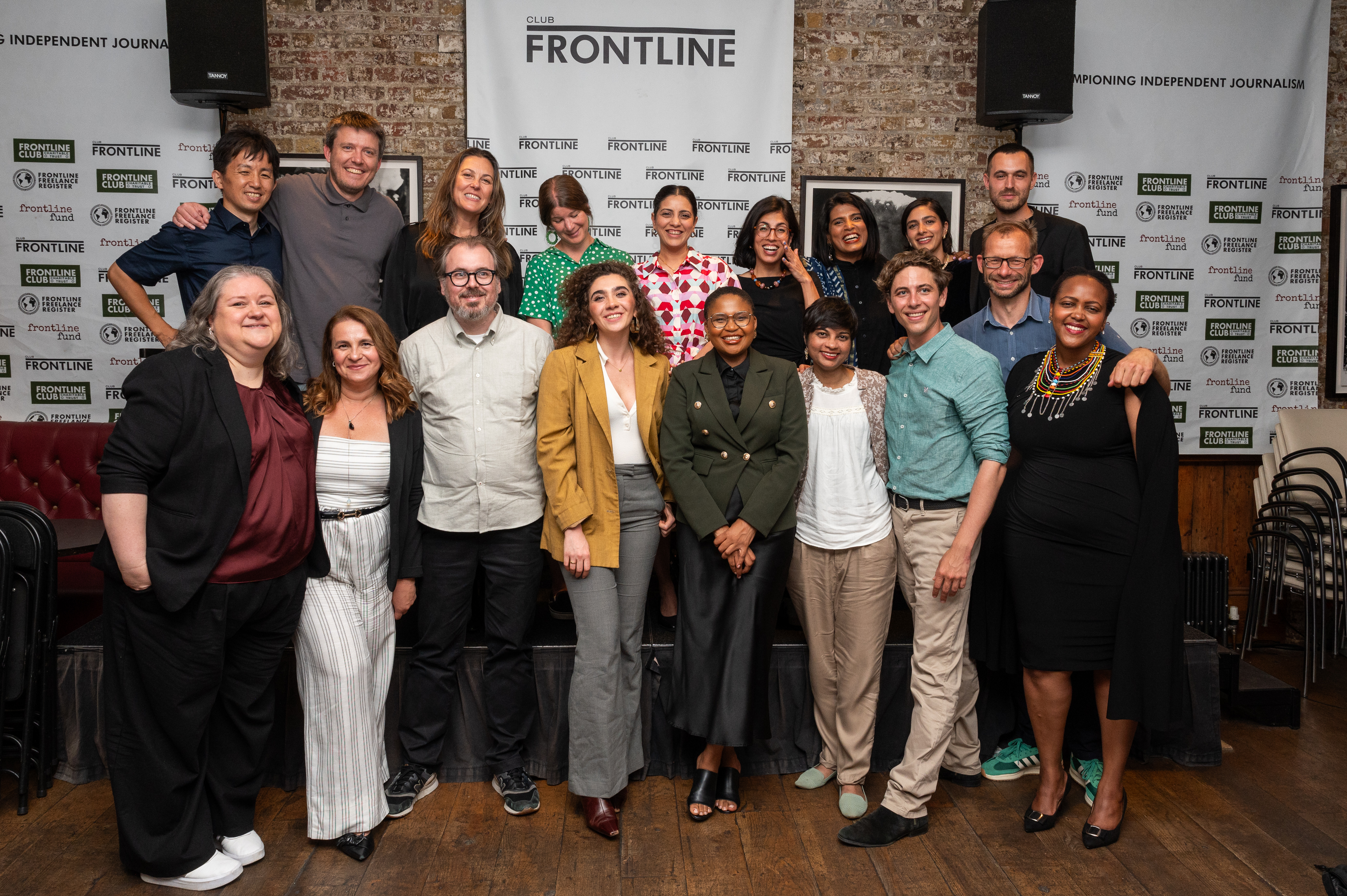 Our Journalist Fellows after the showcase event we hosted at the Frontline Club in London in July 2025.