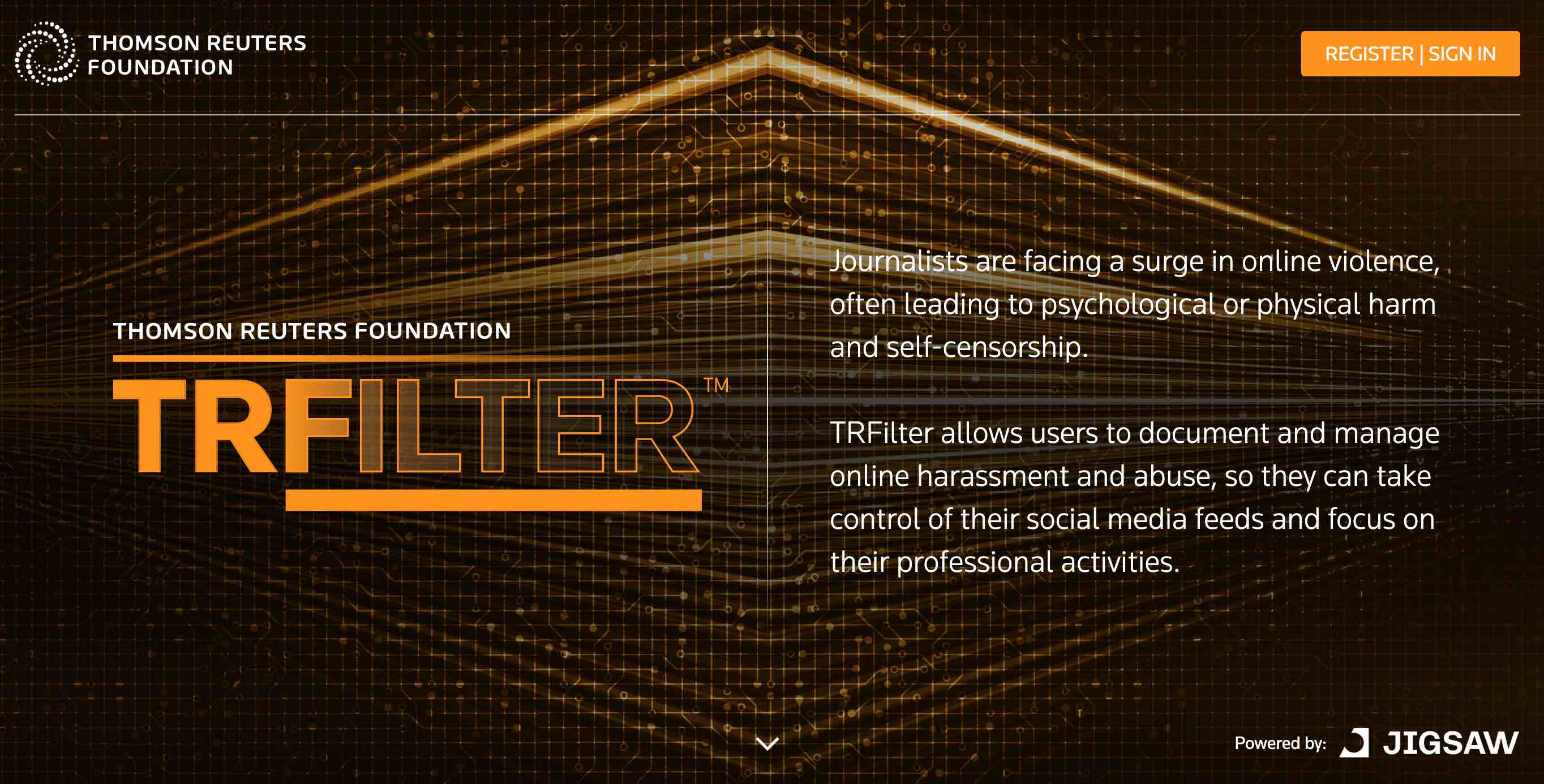 TRFilter's landing page. 