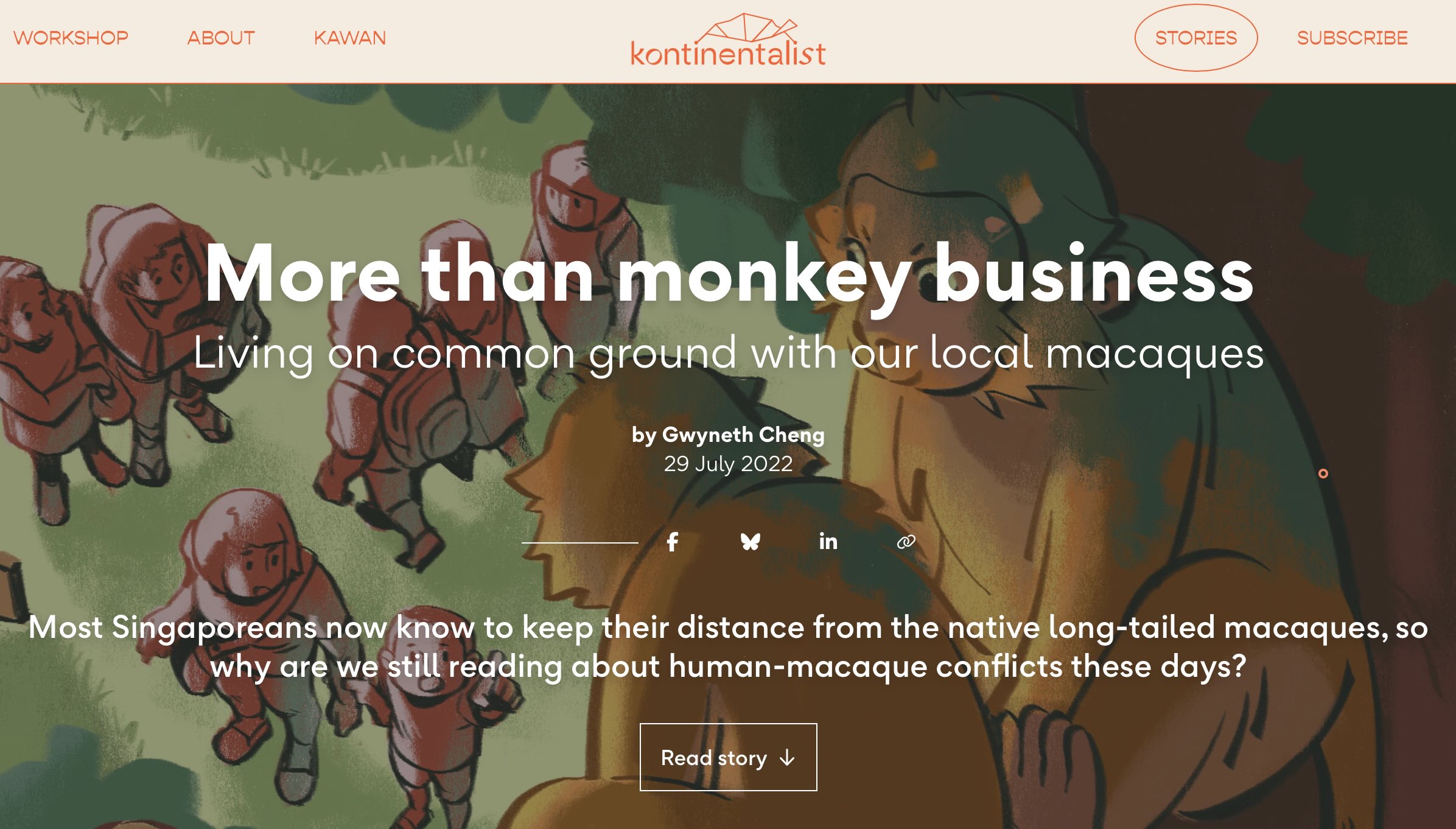 Screenshot of a story The Kontinentalist published in 2022 about monkeys in Singapore.  