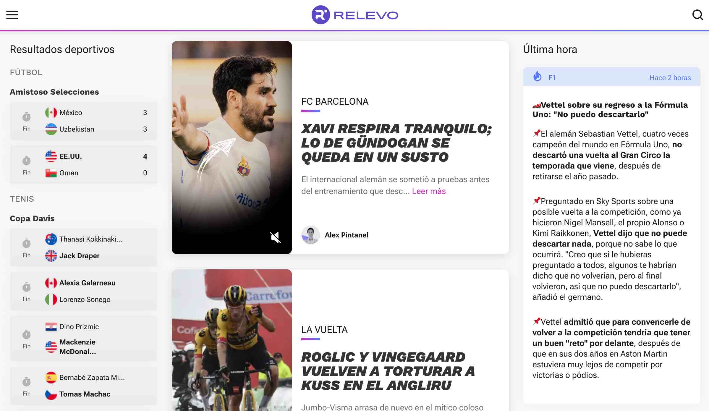 A screenshot of Relevo's home page. 