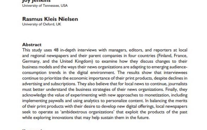 Rasmus and Joy paper front page