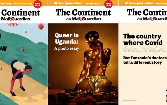 Recent covers of 'The Continent', a publication launched by South African newspaper 'Mail & Guardian' on WhatsApp. 