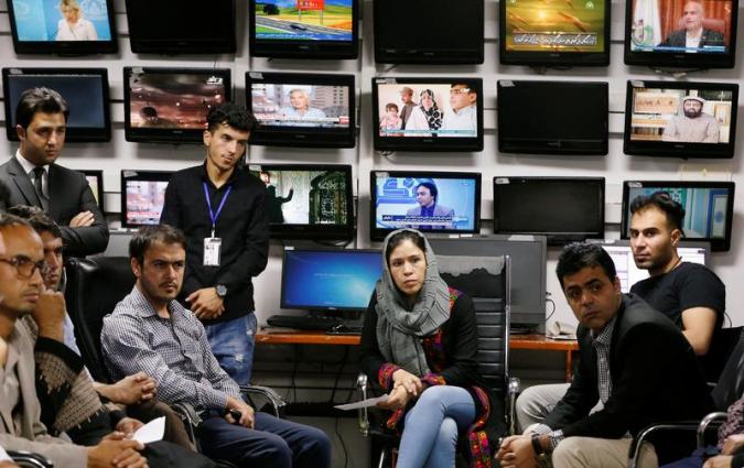 Afghan journalists attend a meeting in the Tolo newsroom, in Kabul, Afghanistan September 7, 2018. Picture taken September 7, 2018. REUTERS/Omar Sobhani