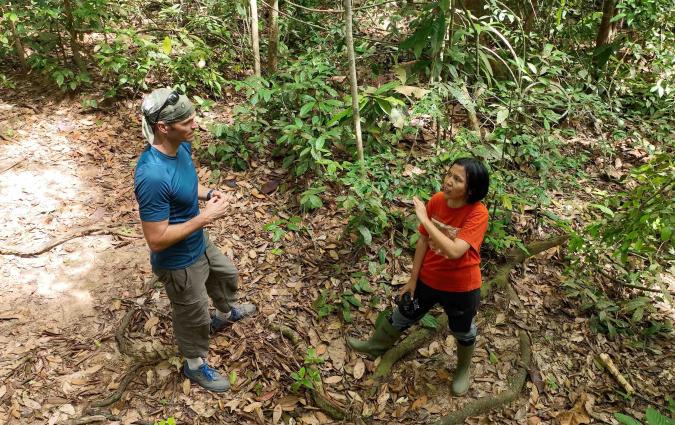 Mongabay's founder Rhett Ayers Butler reporting on the Harapan rainforest in Jambi on the island of Sumatra in Indonesia. 