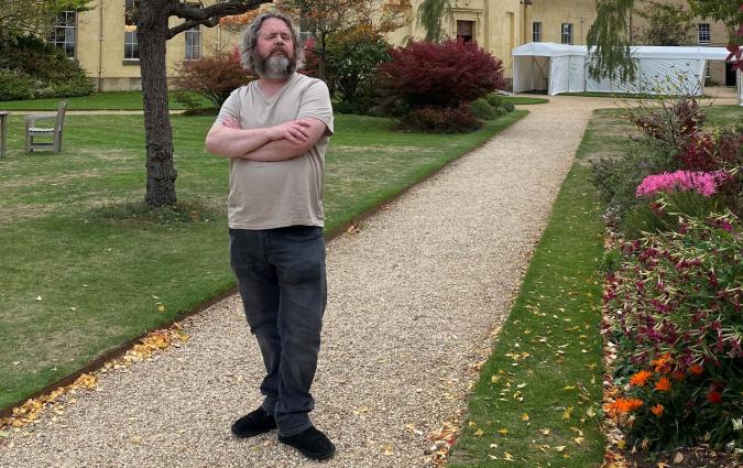 Johny Cassidy outside Green Templeton College in Oxford. Image by Emily Bold. 