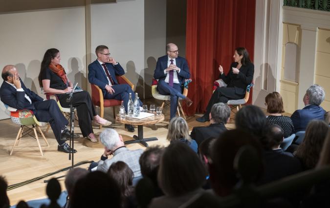 Rasmus Kleis Nielsen, Alessandra Galloni, Zaffar Abbas, Melissa Bell and A. G. Sulzberger discussed journalism after the 2024 Memorial Lecture