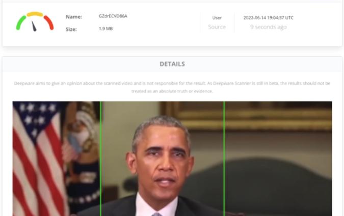 When we lowered the resolution and edited out the end of the video clip of President Obama’s deepfake, it was detected as “not a deepfake”.