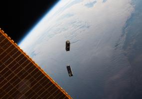 Two shoe-box sized ‘Dove’ nanosatellites built by Planet Labs, are launched from the International Space Station May 17, 2016