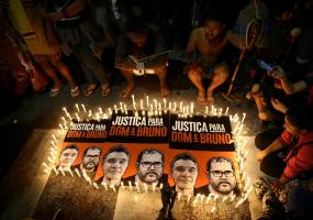 Indigenous people attend a protest demanding justice for journalist Dom Phillips and indigenous expert Bruno Pereira, who were murdered in the Amazon. REUTERS/Carla Carniel