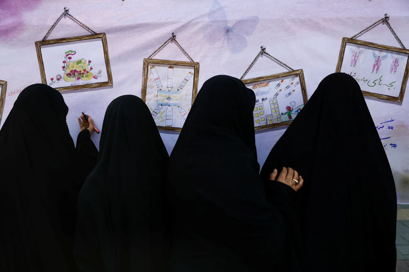 Iranian people attend a ceremony marking 40 days since schoolchildren were killed in a strike on a girls' primary school in Minab, amid the U.S.-Israeli conflict with Iran, in Tehran, Iran, April 7, 2026. Majid Asgaripour/WANA (West Asia News Agency)