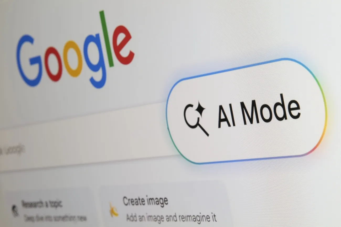 Google's AI Mode feature is displayed on the Google Search homepage in this illustration photo taken on September 9, 2026. (Photo by Matteo Della Torre/NurPhoto)